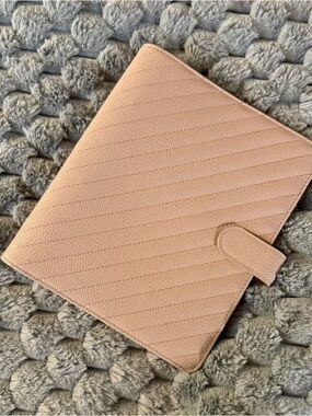 Pink Quilted Faux Leather Planner Binder with Snap Closure